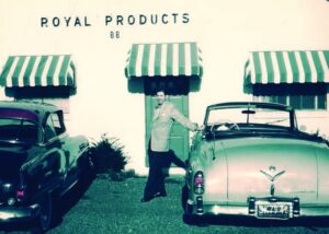 1946 Bob Curran in front of Royal Products